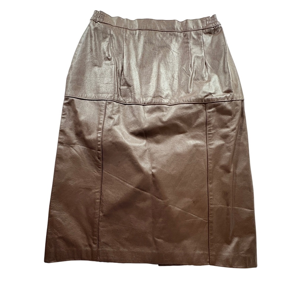 Fiori Leather Skirt Womens 14 Brown Vintage Midi Pencil High Waisted Straight